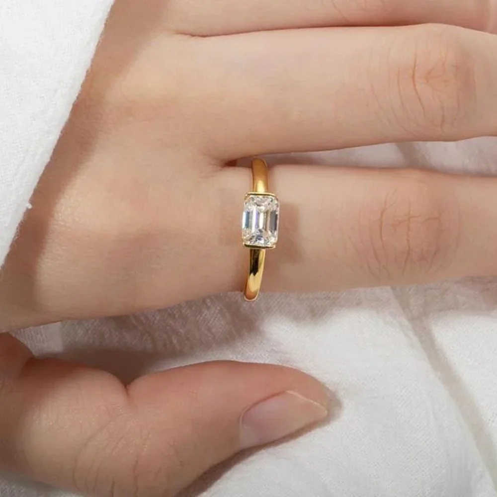 #Certified 1ct. t.w. Moissanite Diamond Emerald Cut Engagement Ring NEW